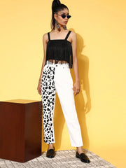 Women White Animal Print Jeans