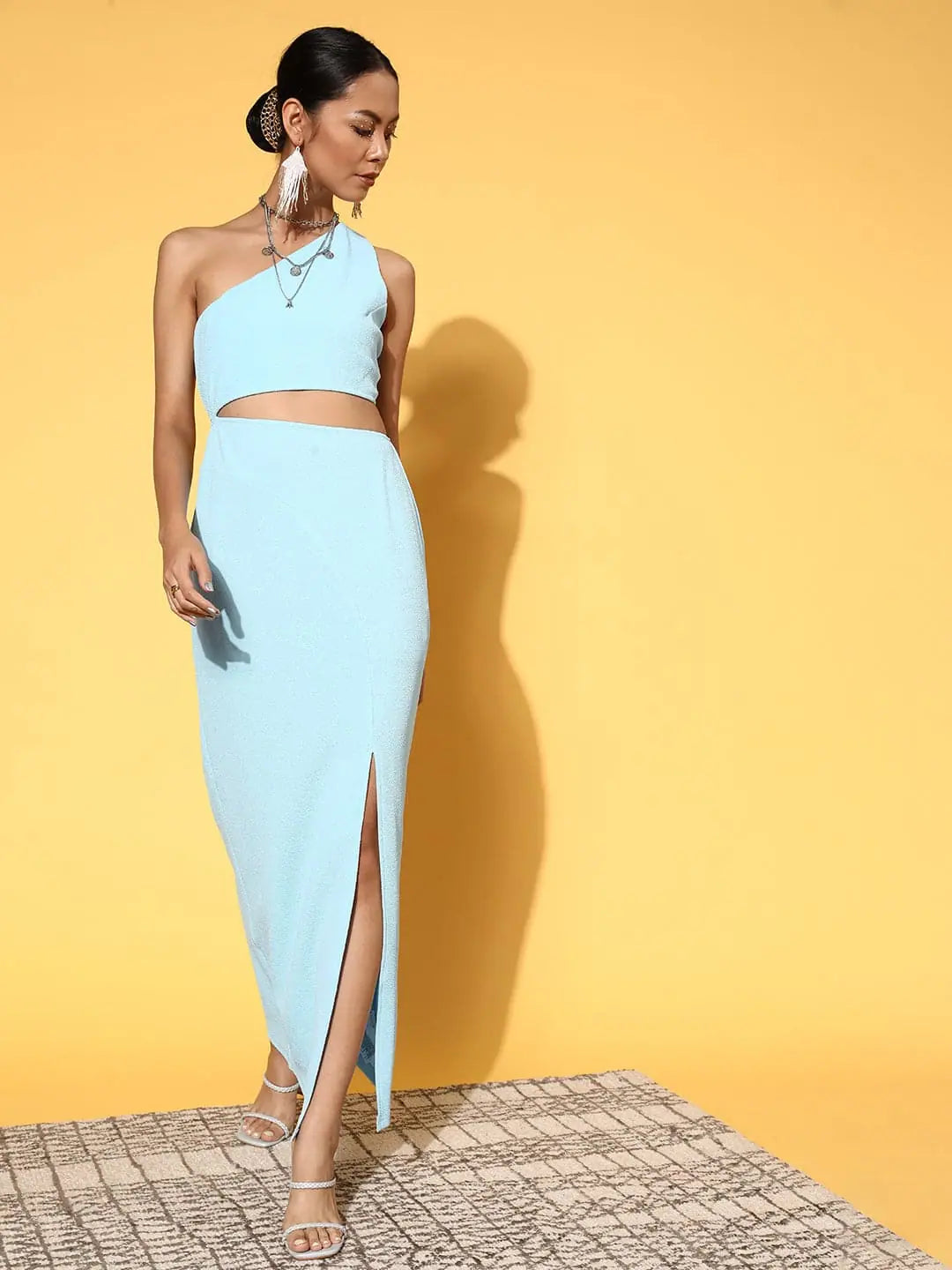 Sea Green One-Shoulder Bodycon Dress | Waist Cut-Out Detail