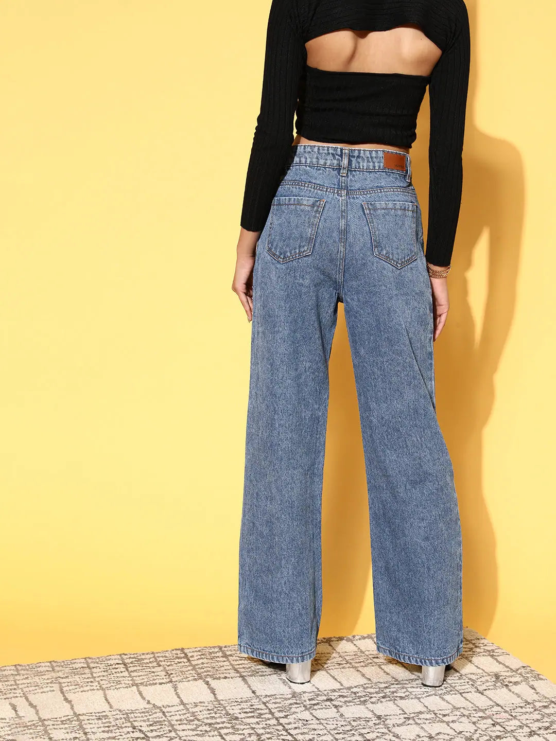 Women Blue Line Art Print Straight Jeans | Denim Cotton