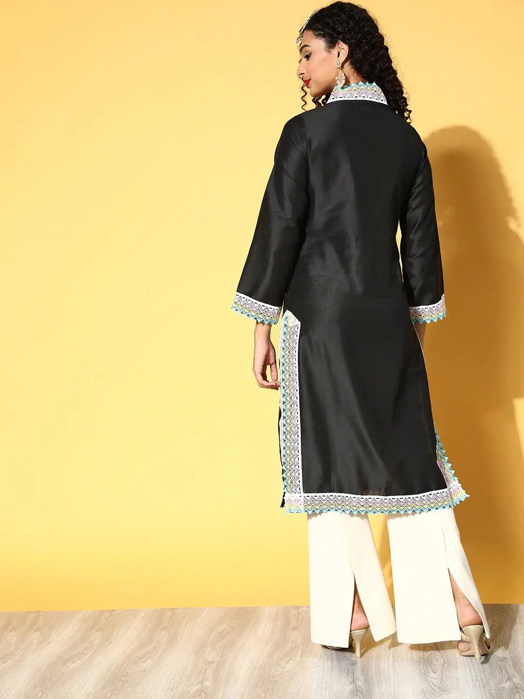 Black Lace Detail Kurta - Women's Indian Kurtas Collection