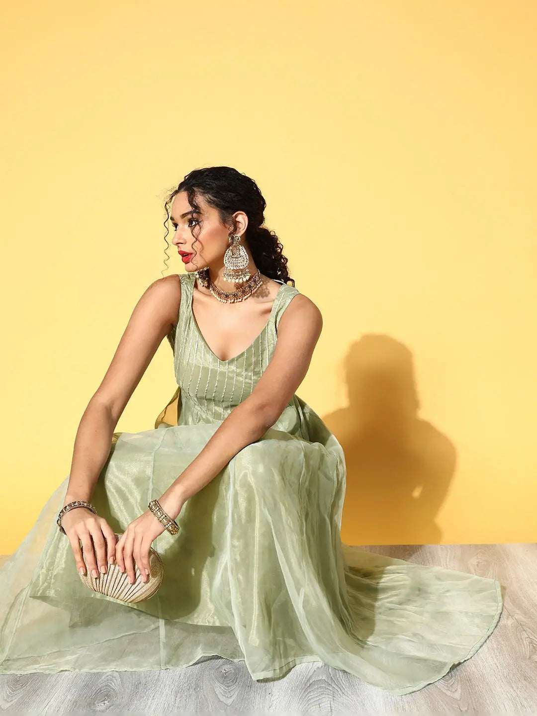 Olive Gota Embroidered Anarkali Dress | Women's Anarkali Suits