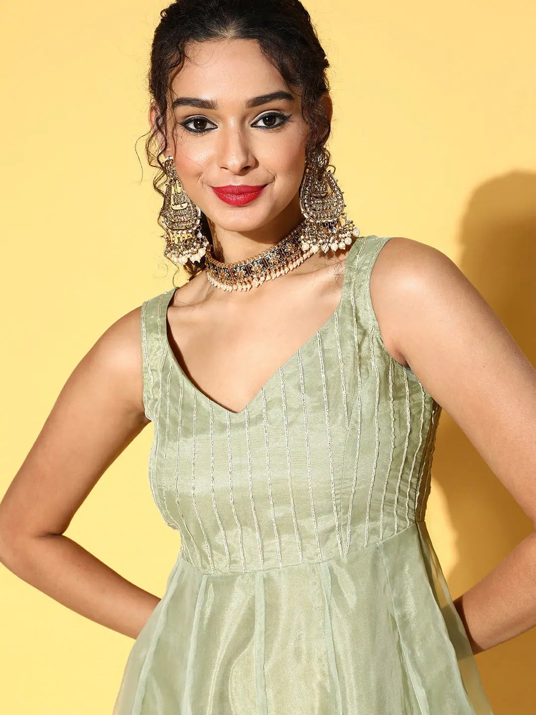 Olive Gota Embroidered Anarkali Dress | Women's Anarkali Suits