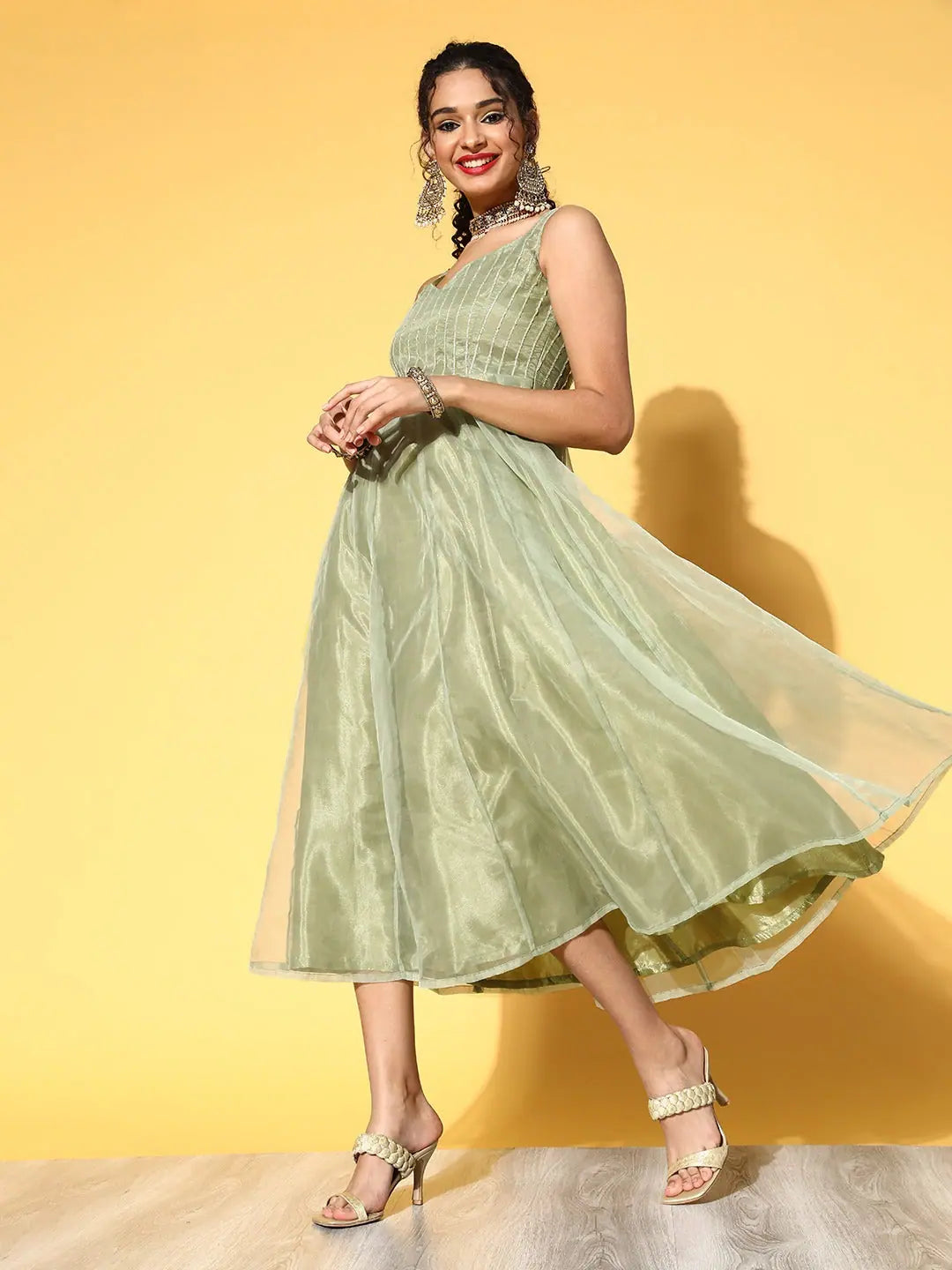 Olive Gota Embroidered Anarkali Dress | Women's Anarkali Suits