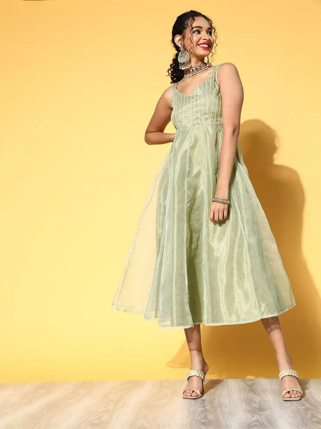 Olive Gota Embroidered Anarkali Dress | Women's Anarkali Suits