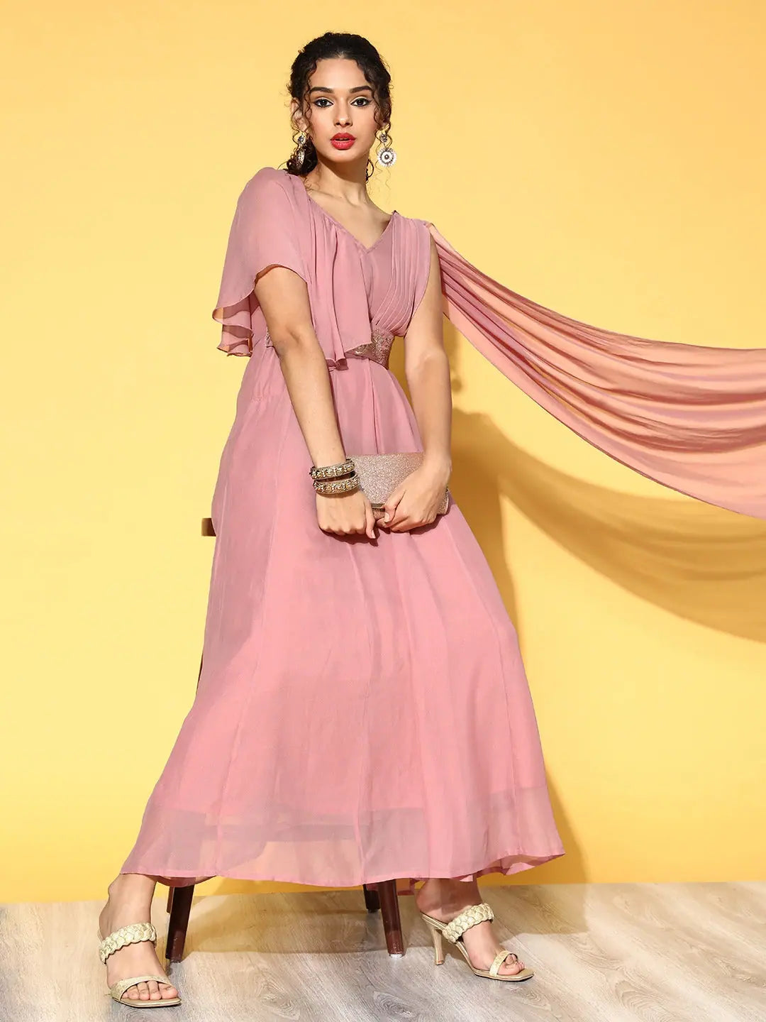 Baked Pink Drape Anarkali Dress - Stylish Anarkali Suits