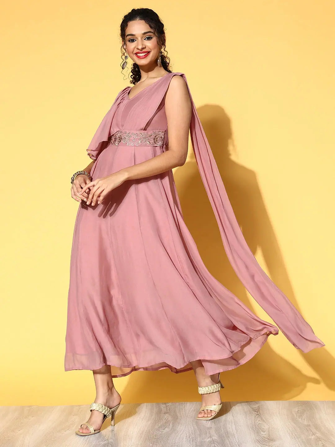 Baked Pink Drape Anarkali Dress - Stylish Anarkali Suits