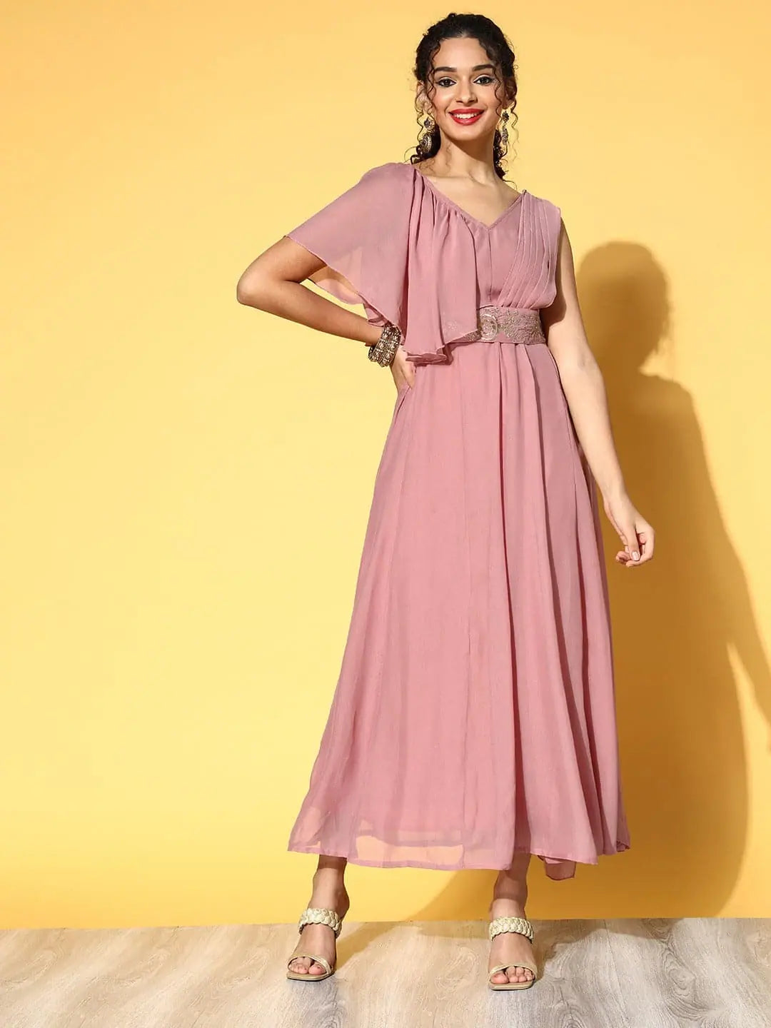 Baked Pink Drape Anarkali Dress - Stylish Anarkali Suits
