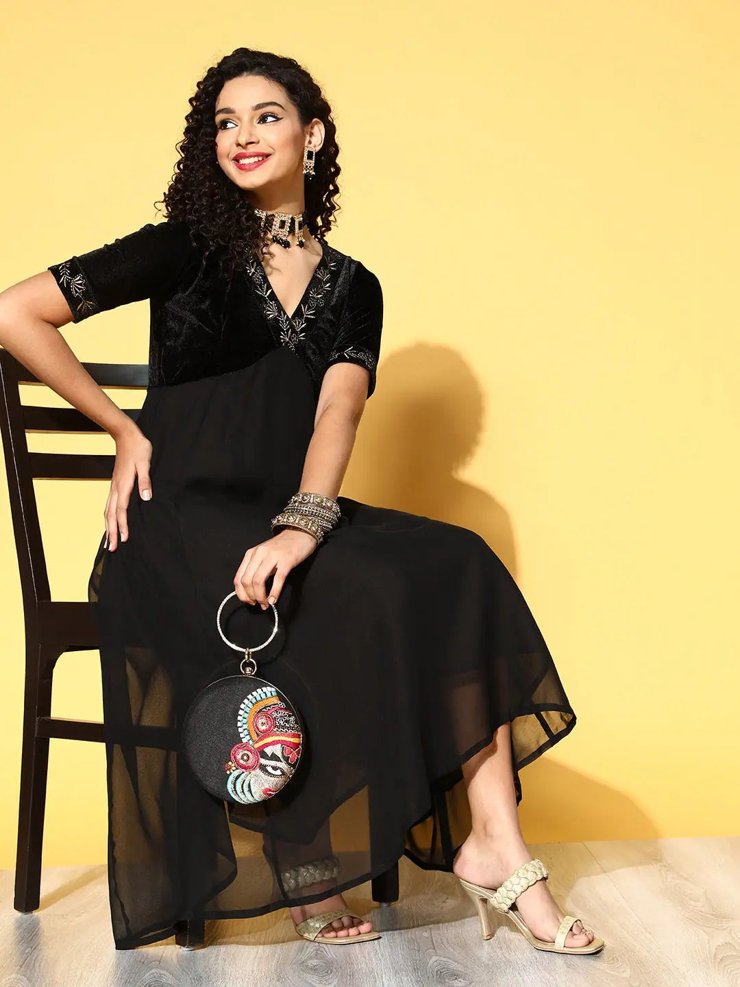 Black Embroidered Anarkali Dress - Elegant Anarkali Kurta for ...