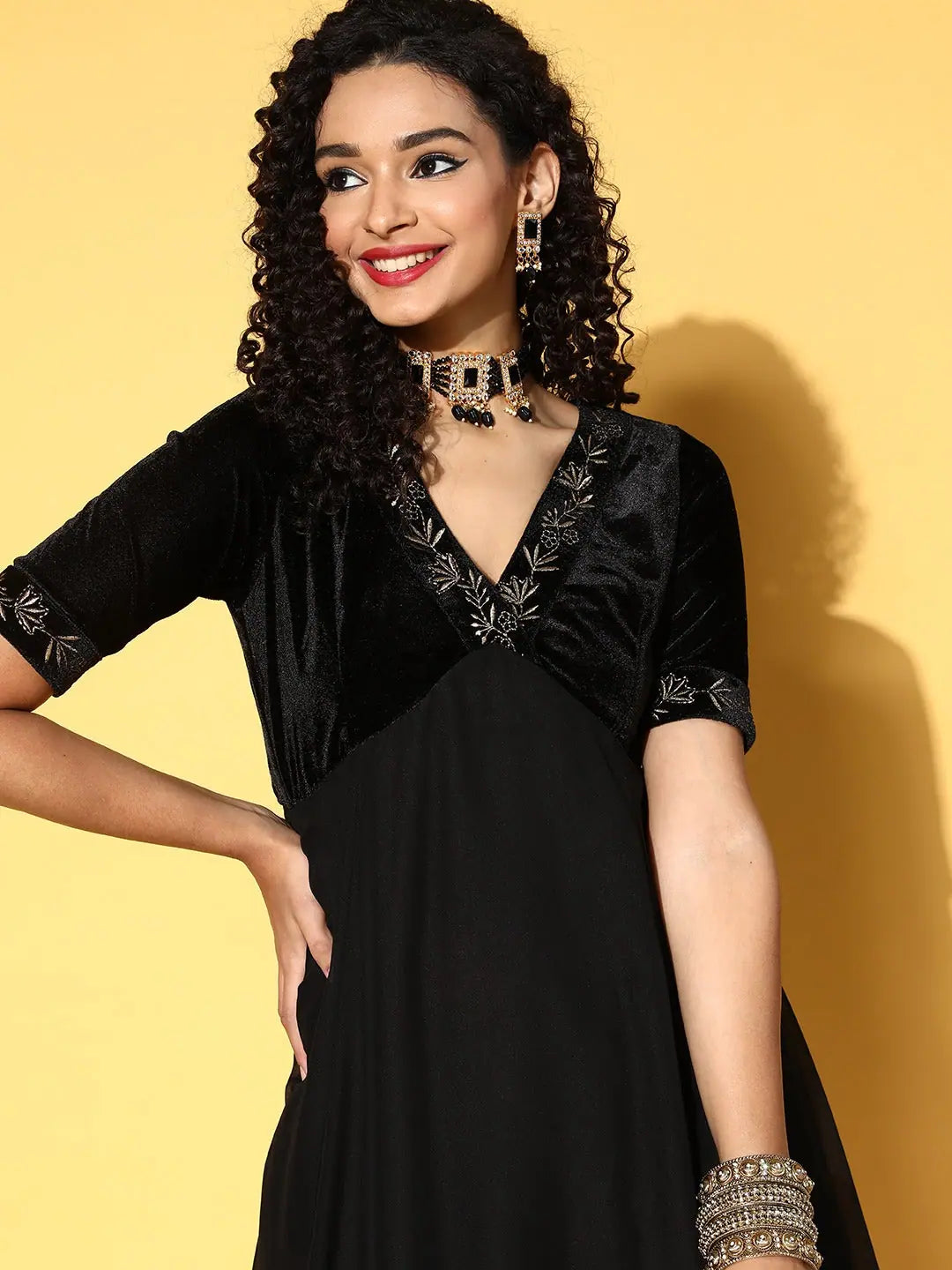Black Embroidered Anarkali Dress - Elegant Anarkali Kurta for ...