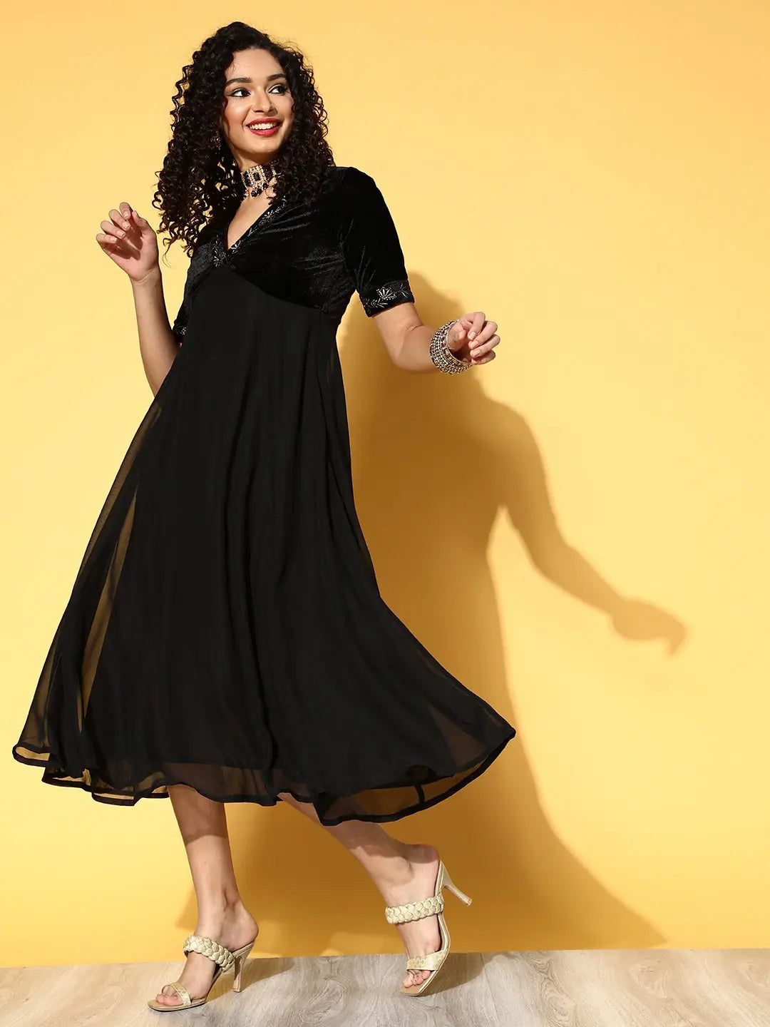 Black Embroidered Anarkali Dress - Elegant Anarkali Kurta for ...