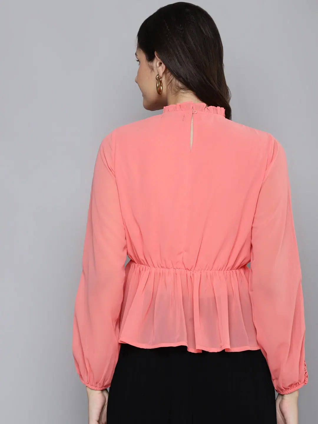 Dark Peach Women's Top - Georgette Lehenga Choli Style Peplum Top