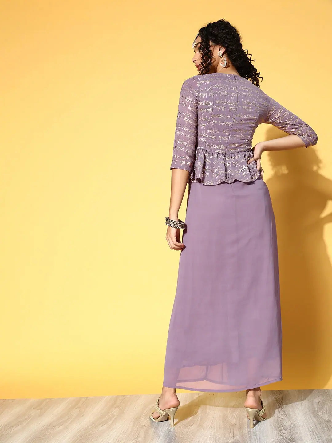 Purple Foil Print Peplum Dress | Indian Dresses Online