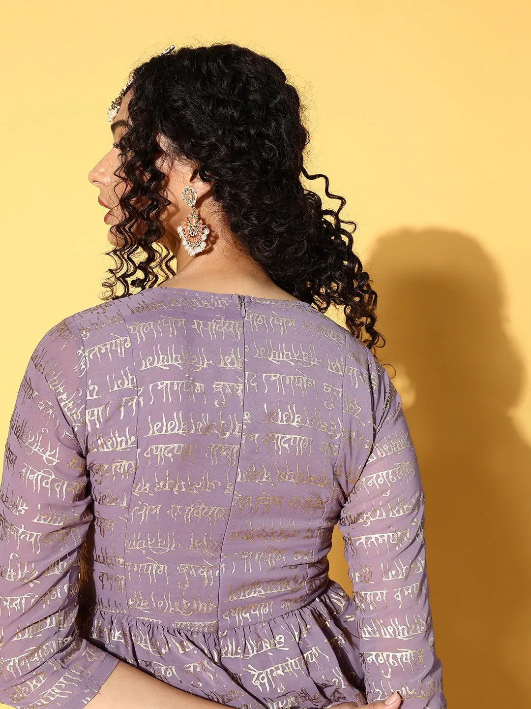 Purple Foil Print Peplum Dress | Indian Dresses Online