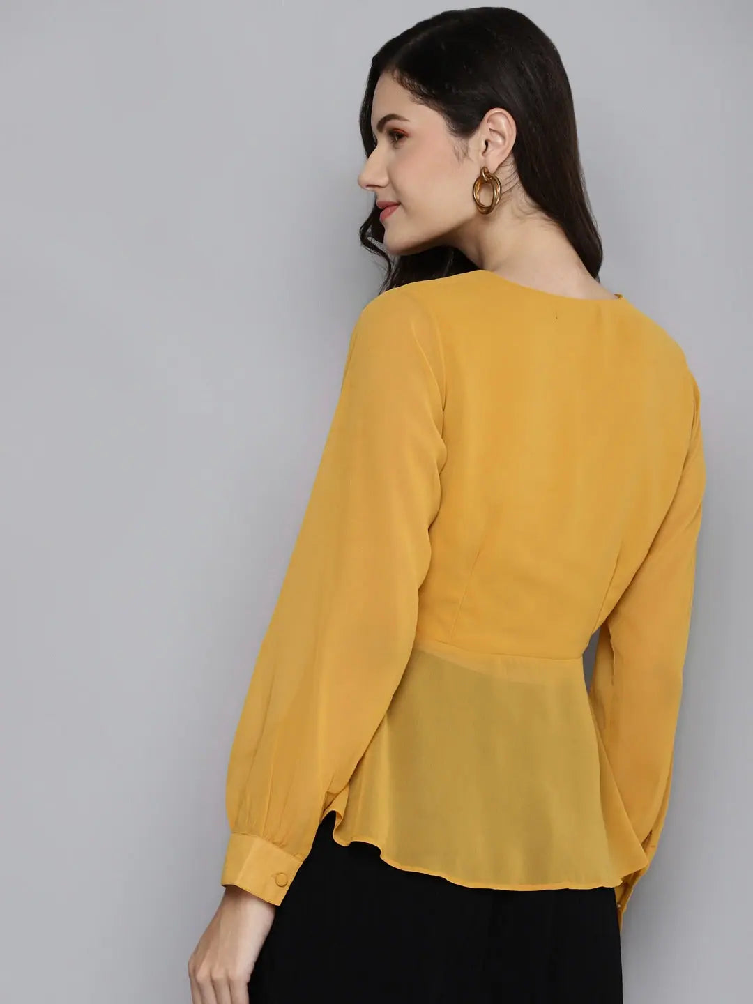 Mustard V Neck Peplum Top - Women's Lehenga Choli Styles