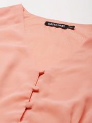Women Powder Pink V-Neck Neck Peplum Top