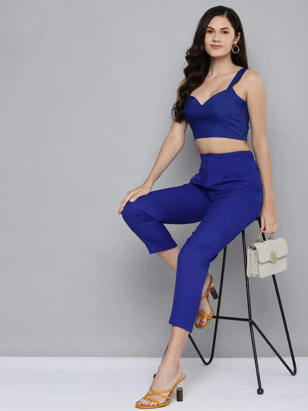Royal Blue Strappy Crop Top - Women's Party Wear