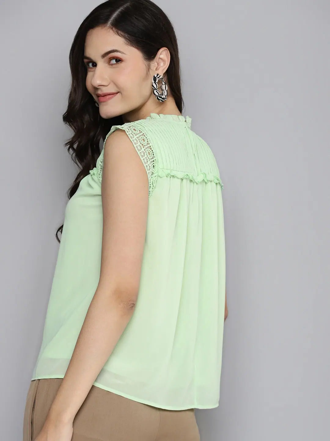 Sea Green Pintuck Sleeveless Top for Women