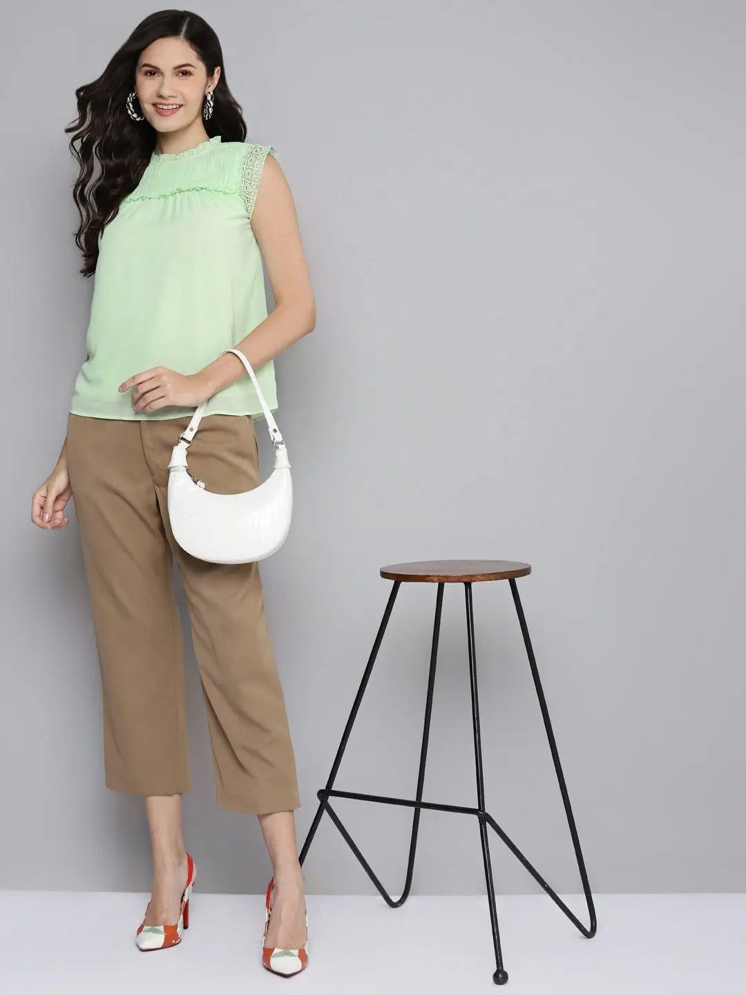 Sea Green Pintuck Sleeveless Top for Women