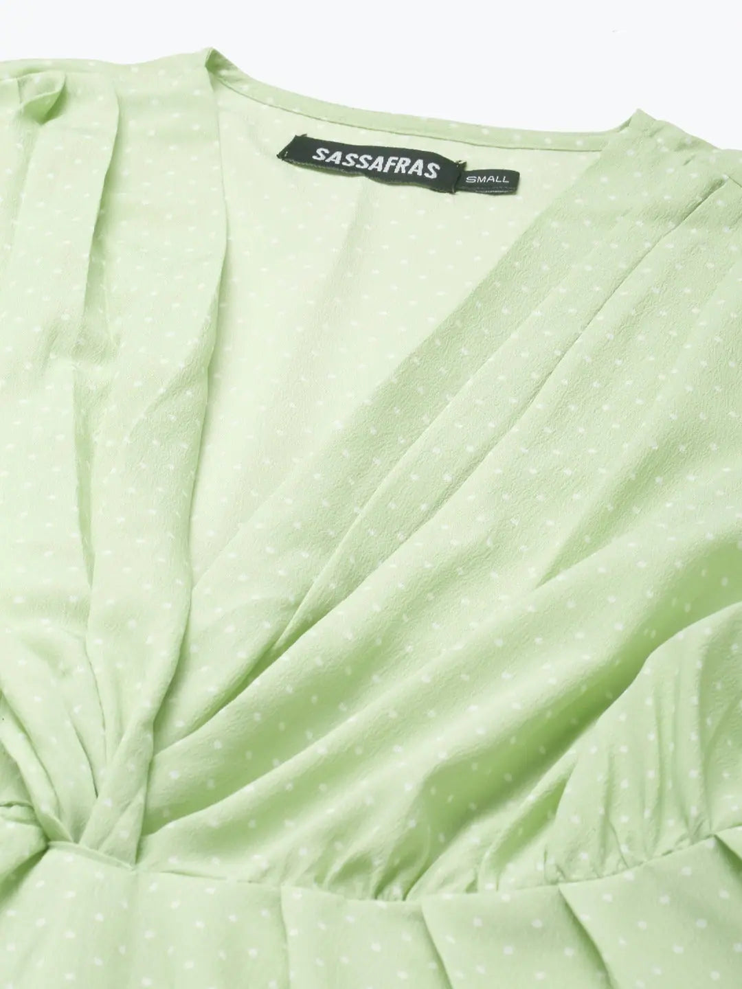 Green Pin Dots Twisted High Low Top - Women's Fashion