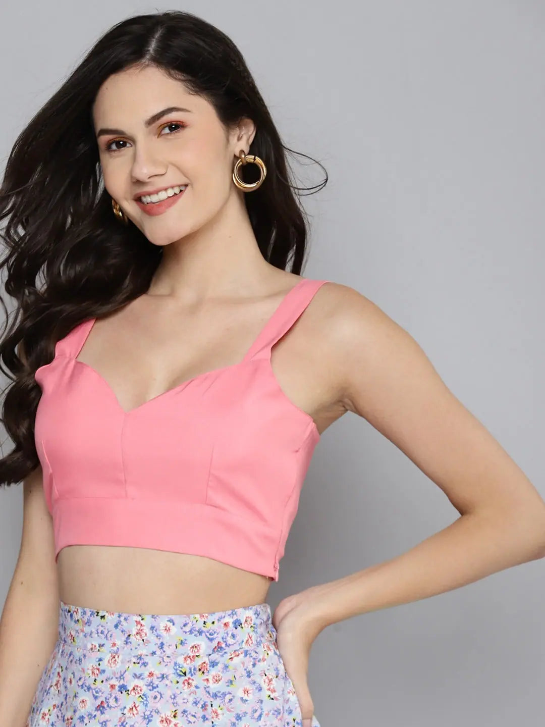 Pink Crop Top for Women | Sweetheart Strappy Top