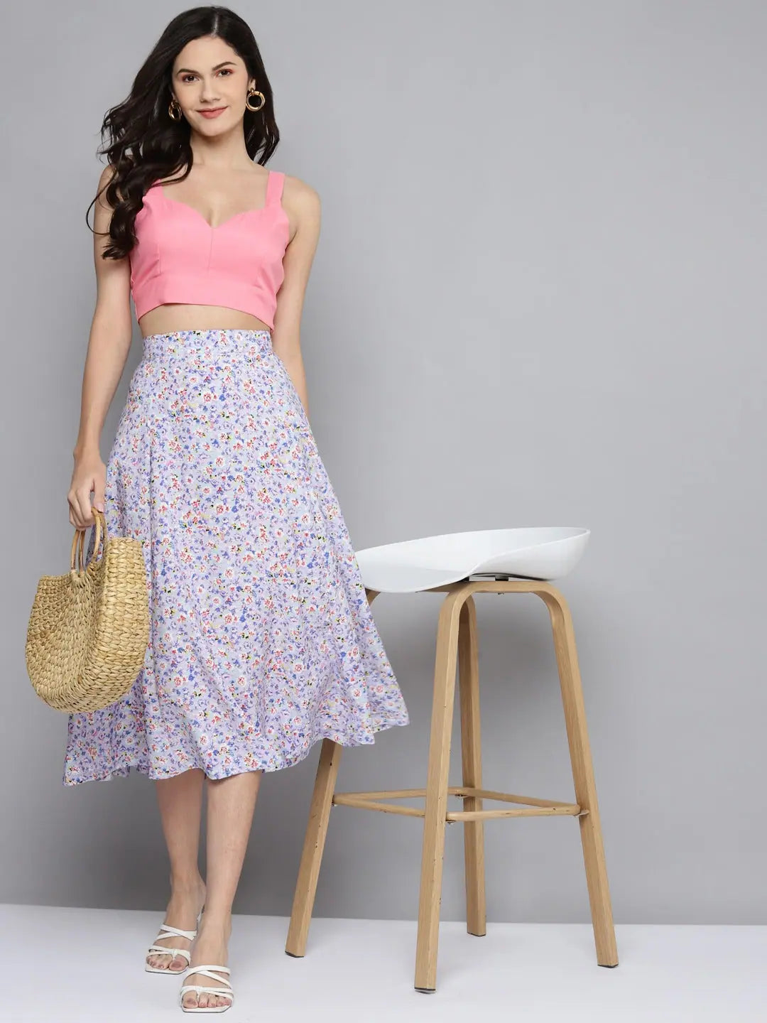 Women Blue Floral Skirt | Ditsy Print Flared Skirt