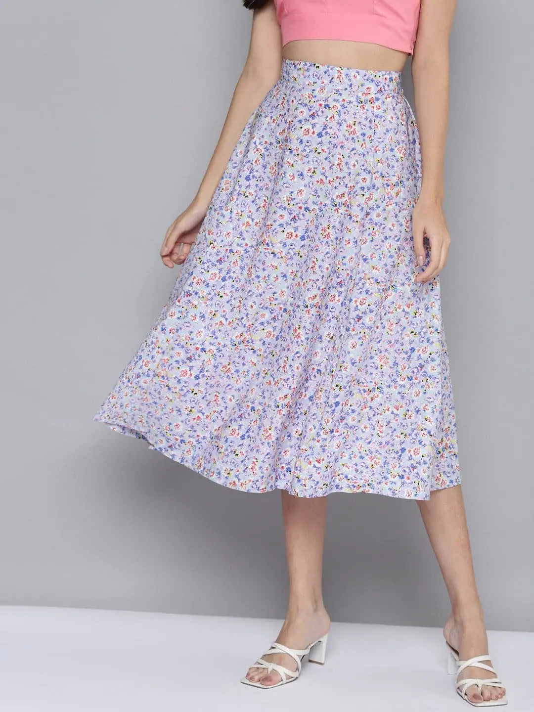 Women Blue Floral Skirt | Ditsy Print Flared Skirt