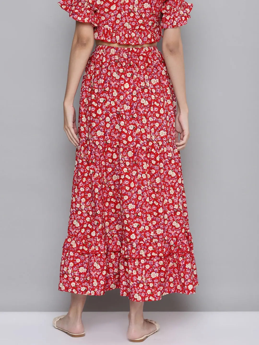 Red Ditsy Floral Maxi Skirt | Women's Western Wear Now