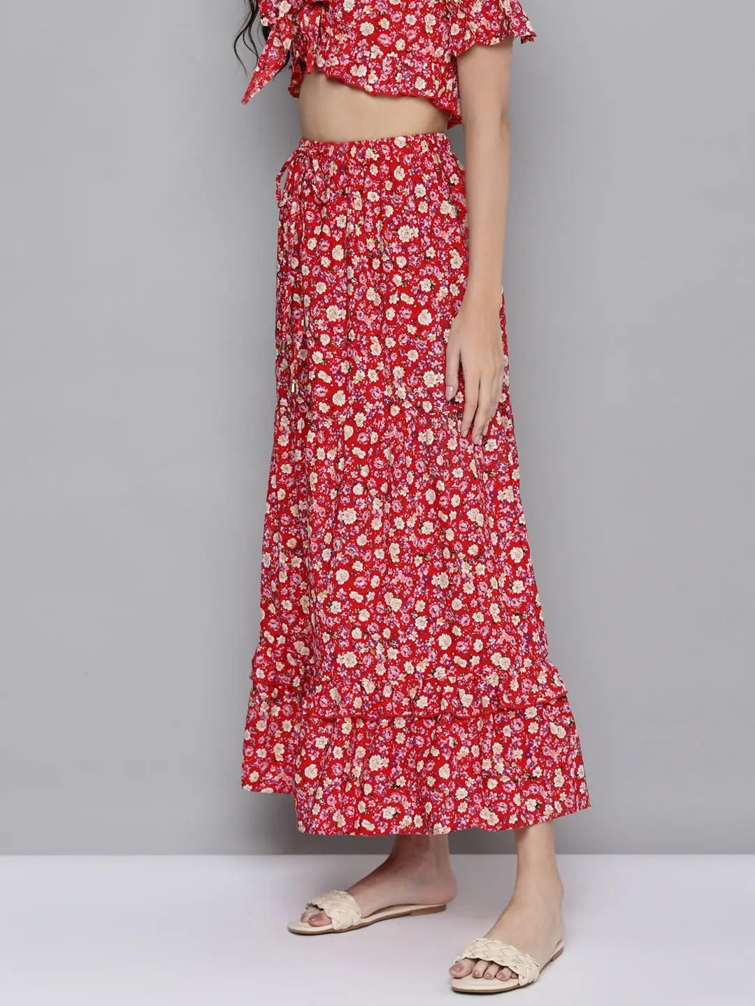 Red Ditsy Floral Maxi Skirt | Women's Western Wear Now