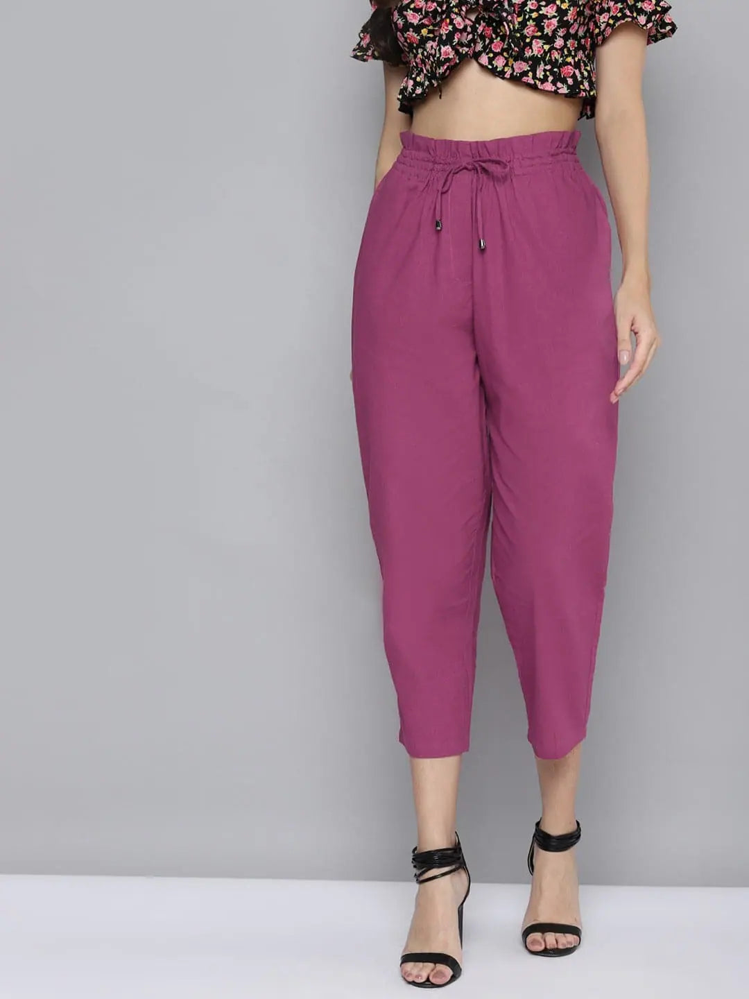 Fuchsia Smocked Waistband Straight Pants | Designer Lehenga Ou...