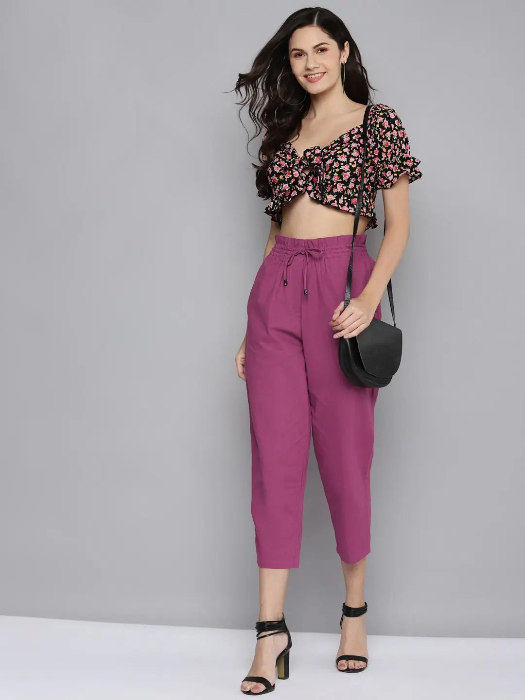 Fuchsia Smocked Waistband Straight Pants | Designer Lehenga Ou...