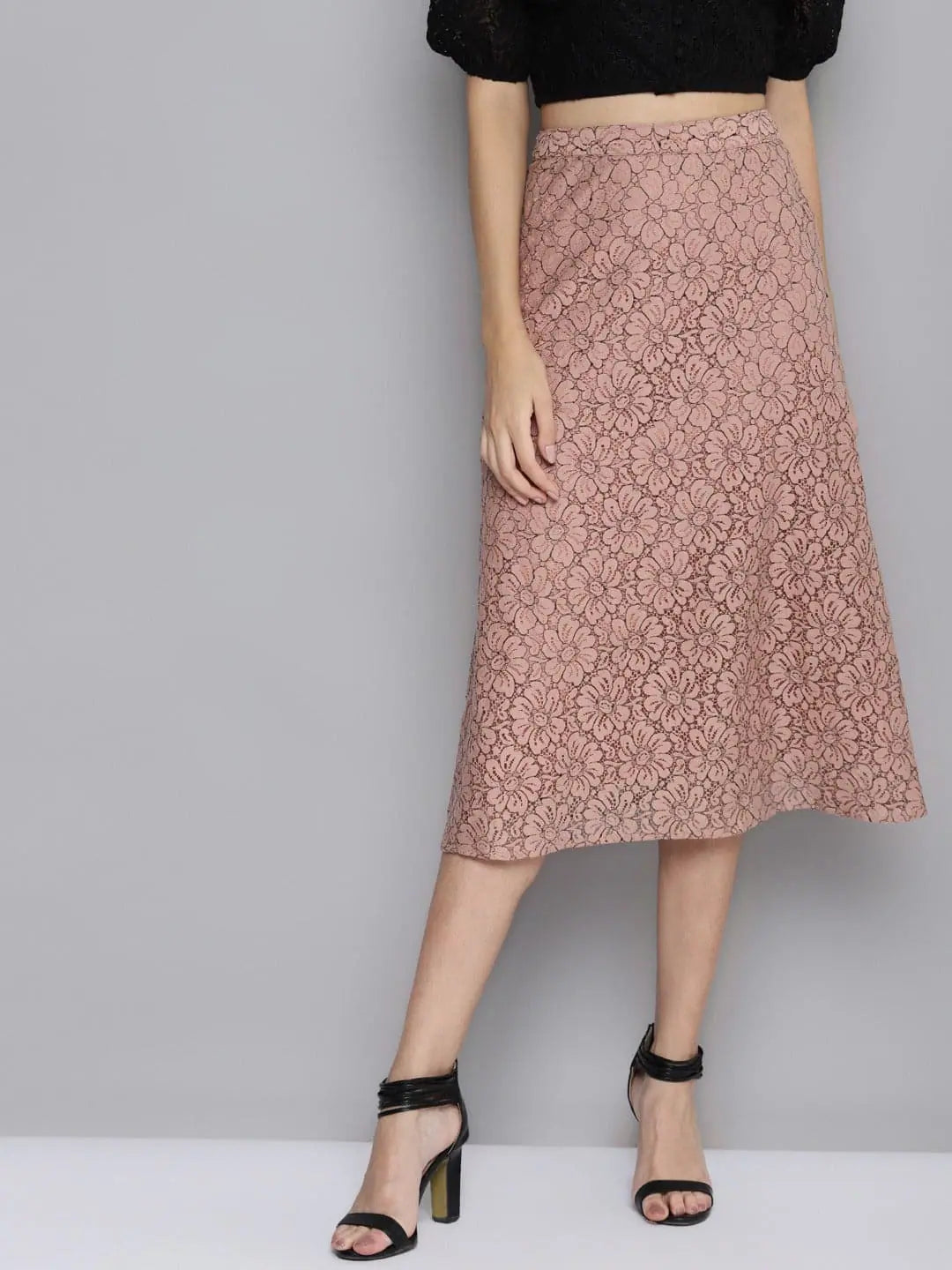 Dusty Pink Lace A-Line Skirt - Festive Lehenga Collection