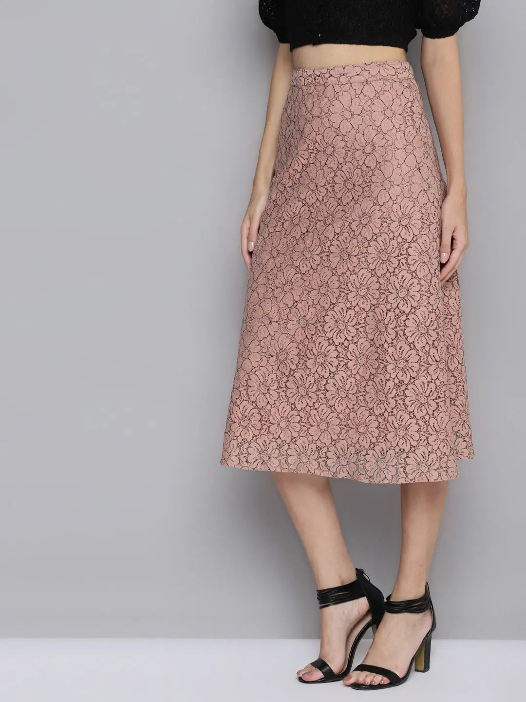 Dusty Pink Lace A-Line Skirt - Festive Lehenga Collection