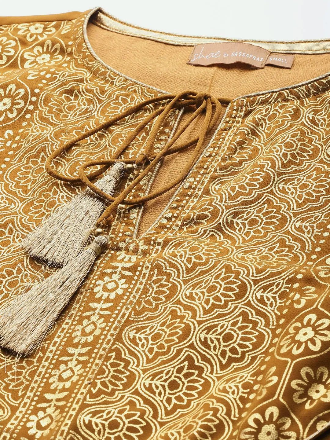 Mustard Foil Print Top - Women's Ethnic Lehenga Style