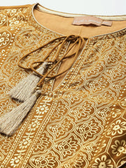 Women Mustard Round Yoke Foil Print Top