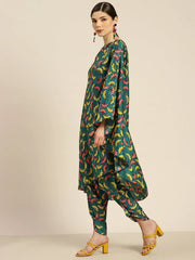 Women Teal Floral One Shoulder Kaftan Top