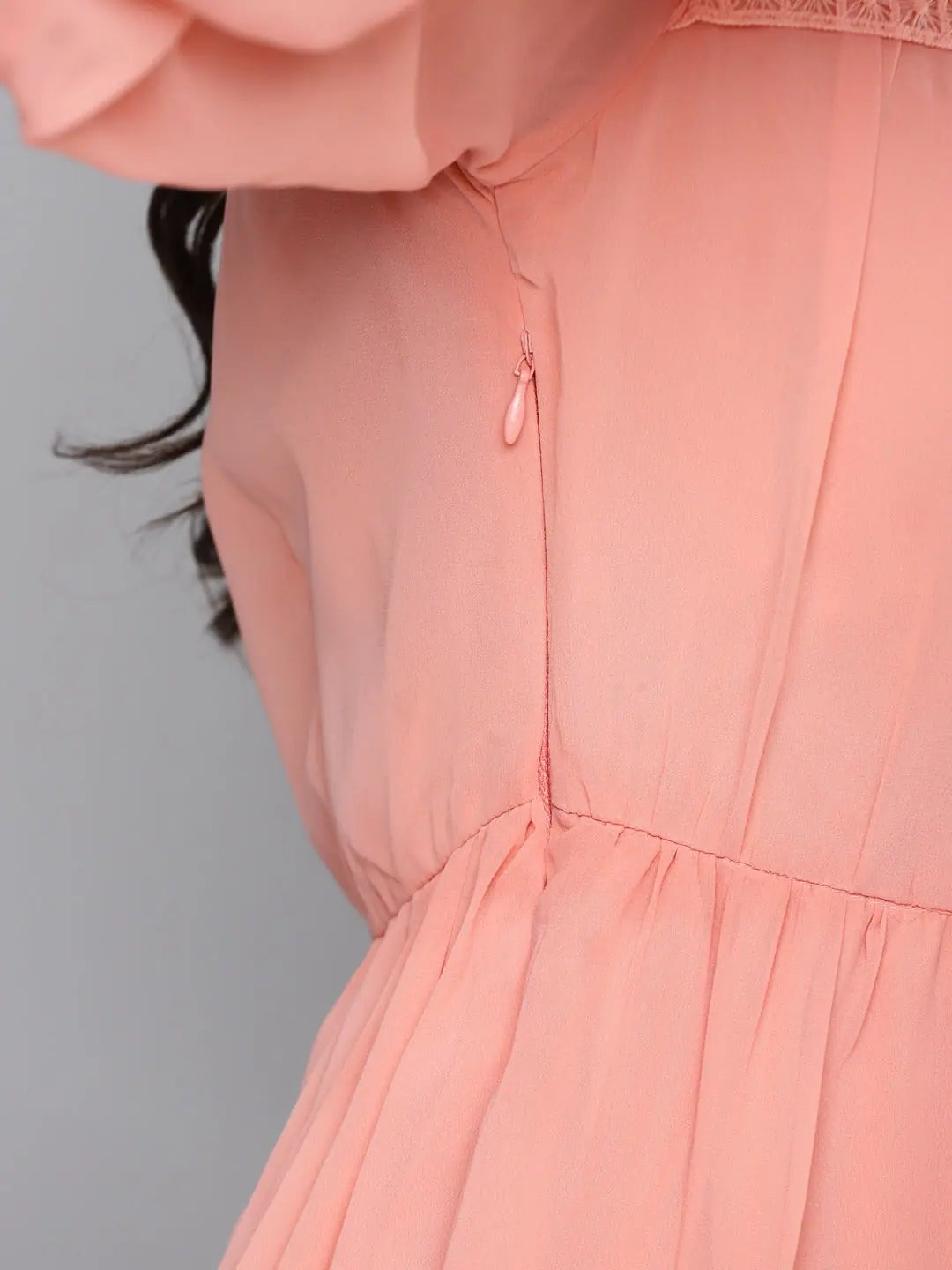 Pink Frill Hem Dress - Women's Fit & Flare Short Polyester Dress