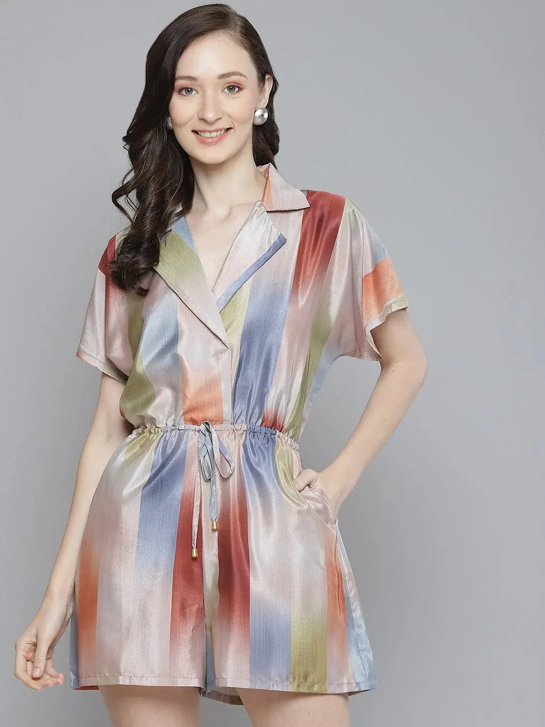 Women's Printed Jumpsuit - Multicolor Romper, PolySilk Crepe Set