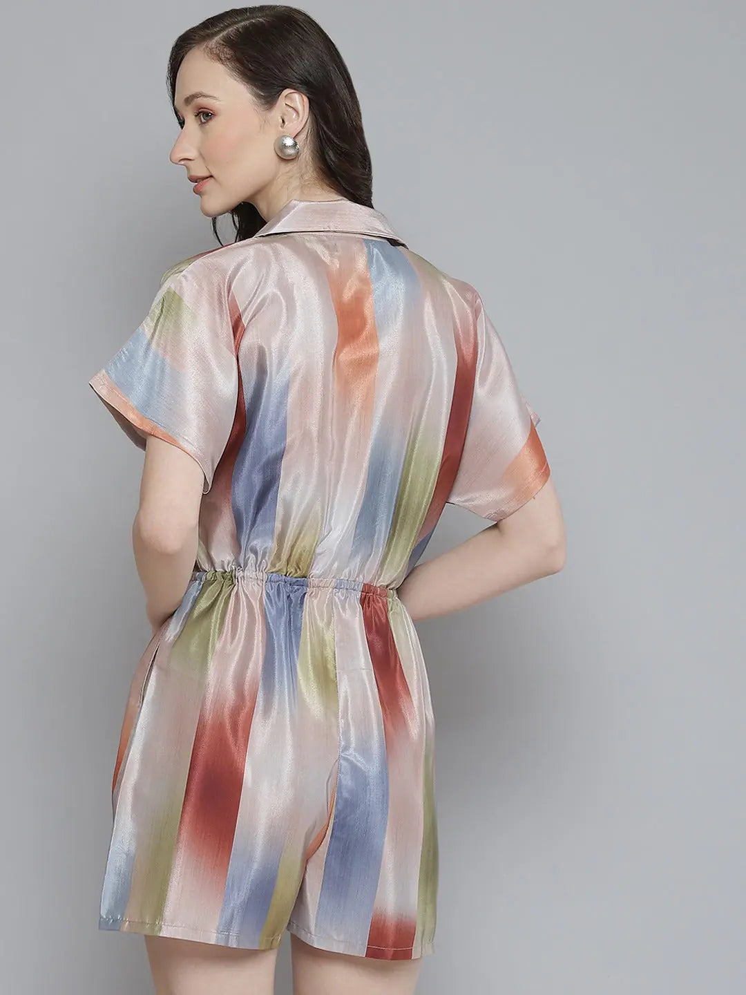 Women's Printed Jumpsuit - Multicolor Romper, PolySilk Crepe Set