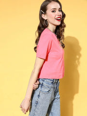 Women Pink CHIC Crop Slim Fit Crop T-Shirt