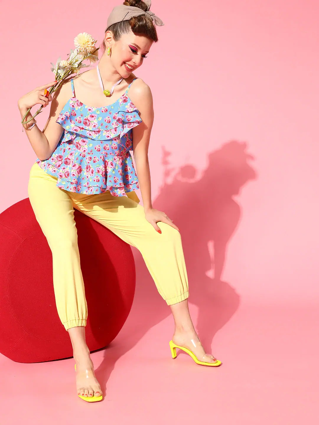 Floral Peplum Top: Women's Strappy Blue Layered Design