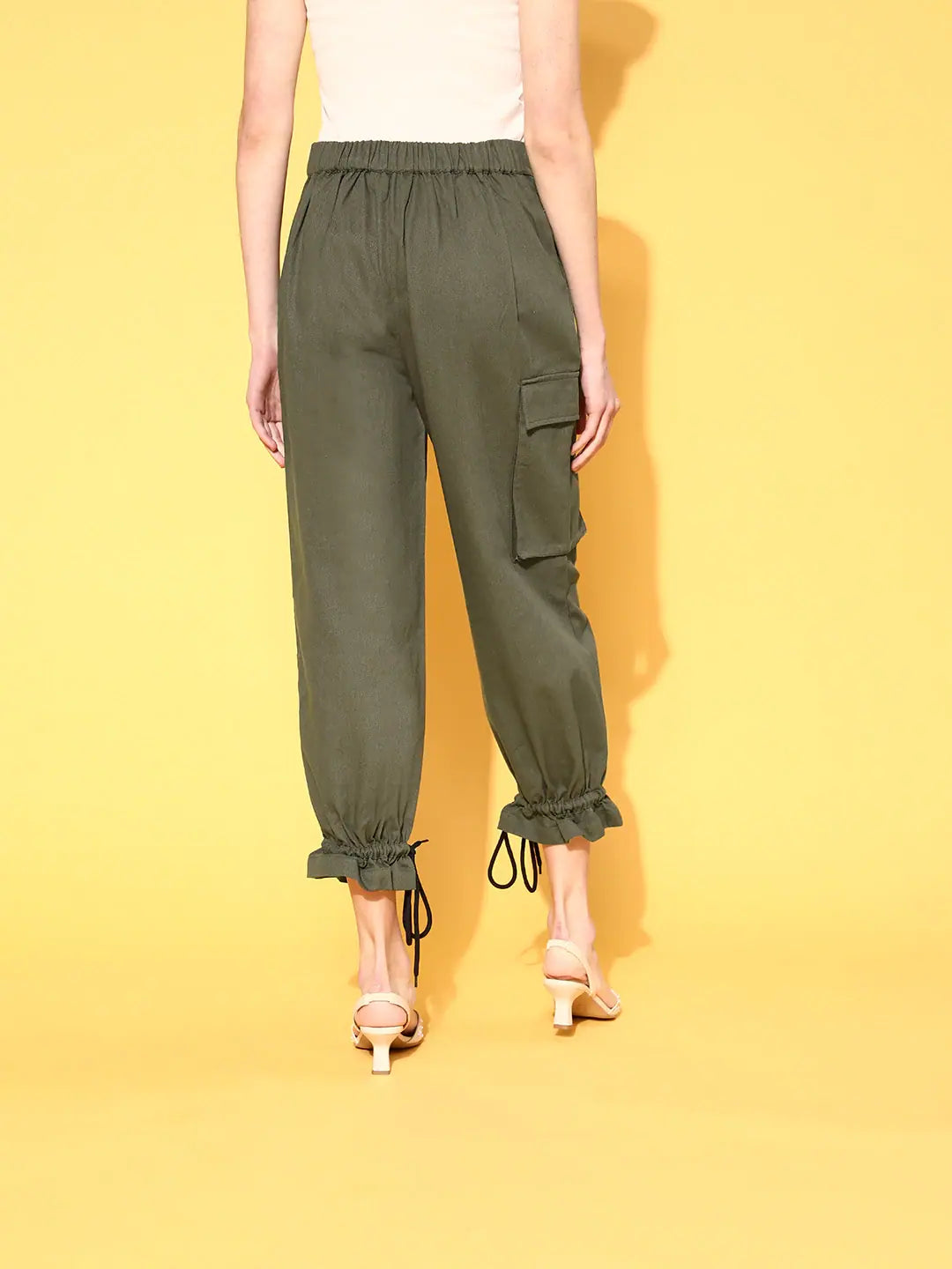 Olive Cargo Pants - Women's Cotton Twill Pants with Pockets