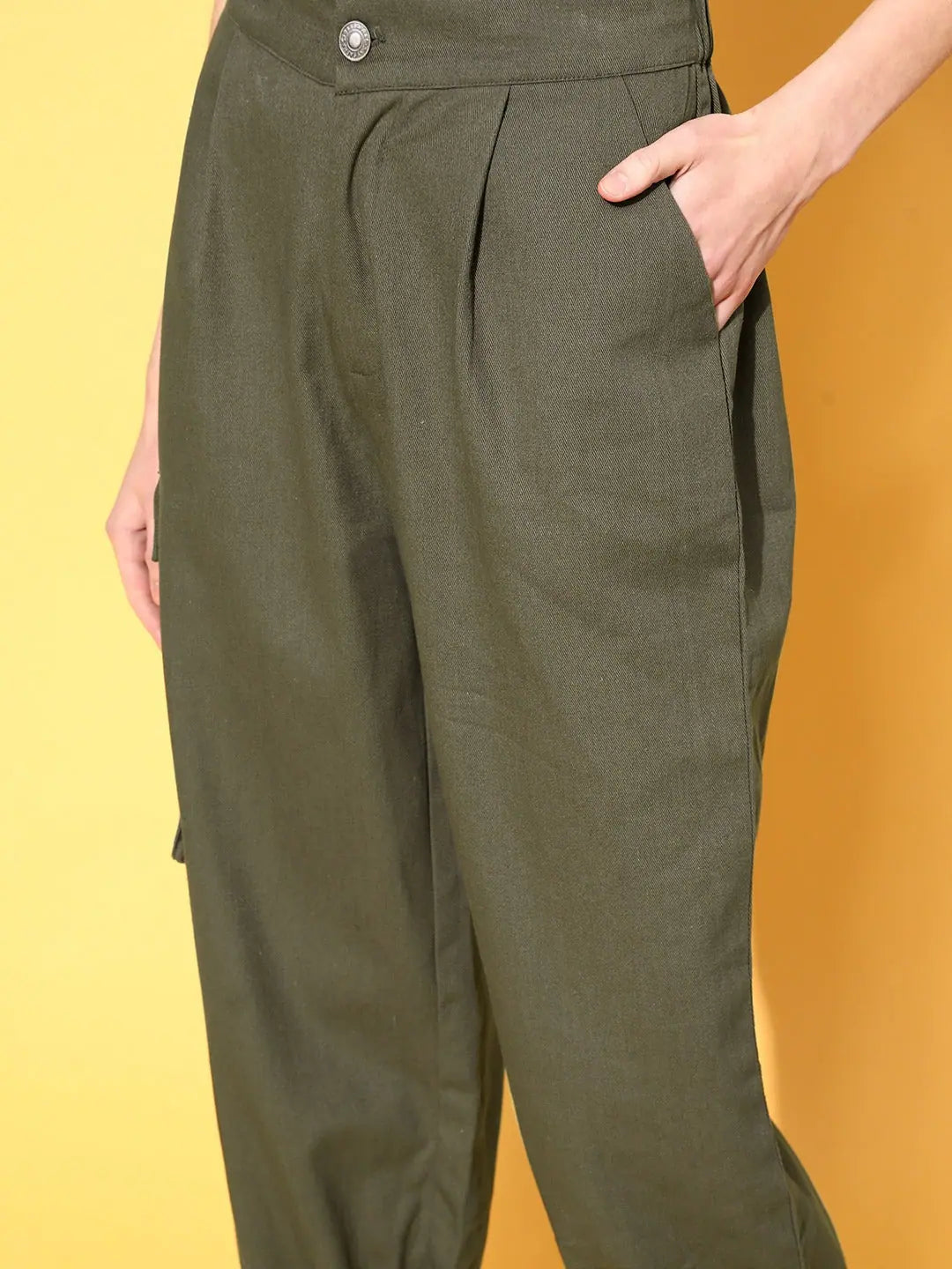 Olive Cargo Pants - Women's Cotton Twill Pants with Pockets