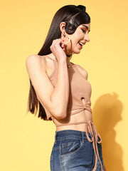 Women Nude Waist Tie-Up Crop Top