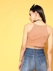 Women Nude Waist Tie-Up Crop Top
