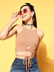 Women Nude Waist Tie-Up Crop Top