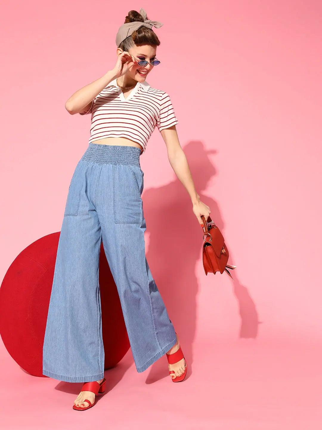 Ice Blue Denim Flared Pants | Women's Lehenga Look