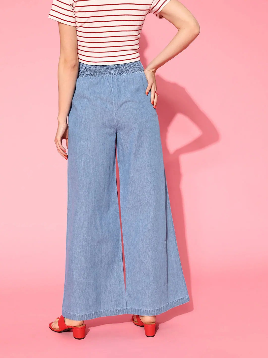 Ice Blue Denim Flared Pants | Women's Lehenga Look