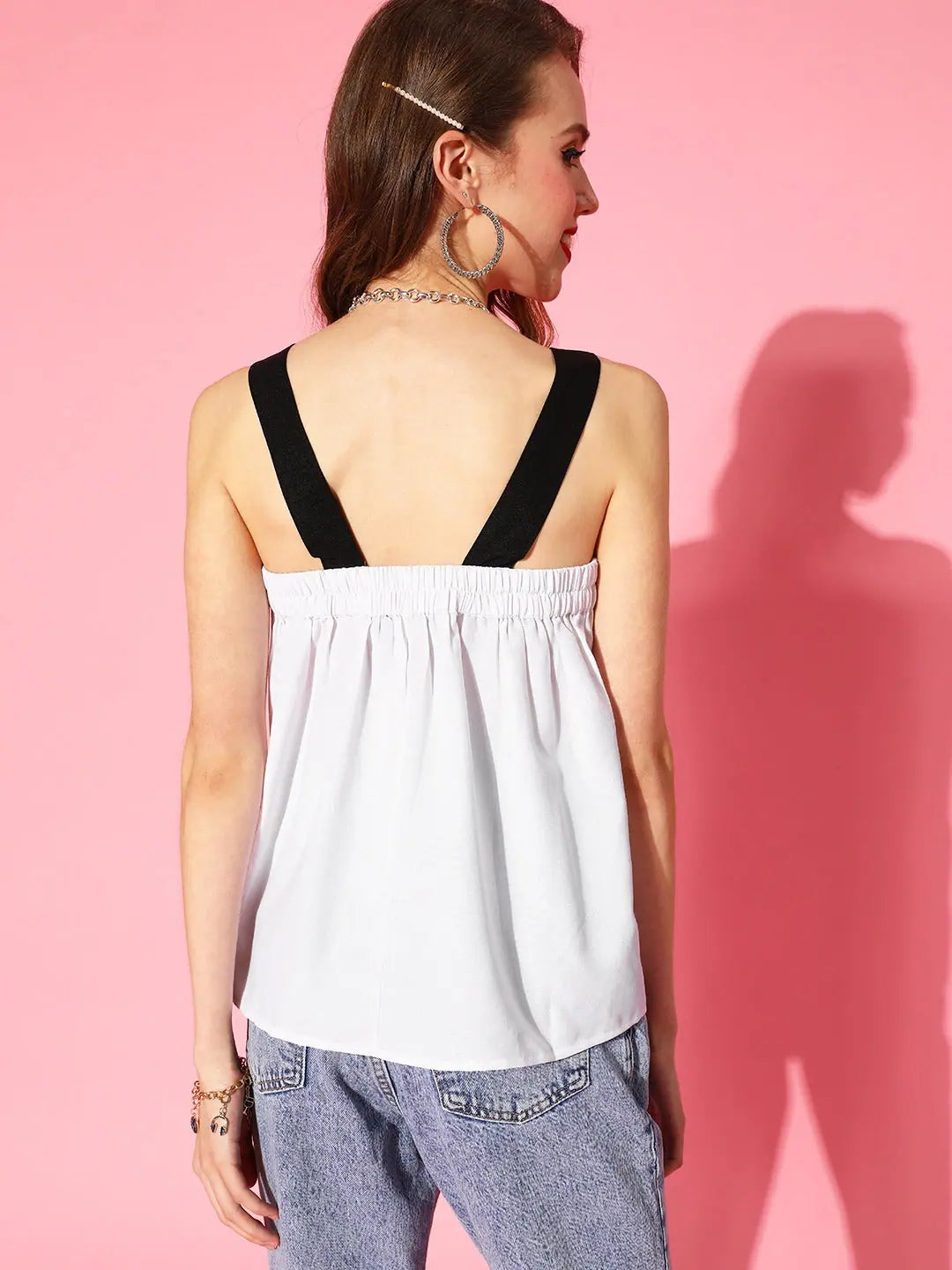 White Contrast Straps Top | Women's Designer Lehenga Look