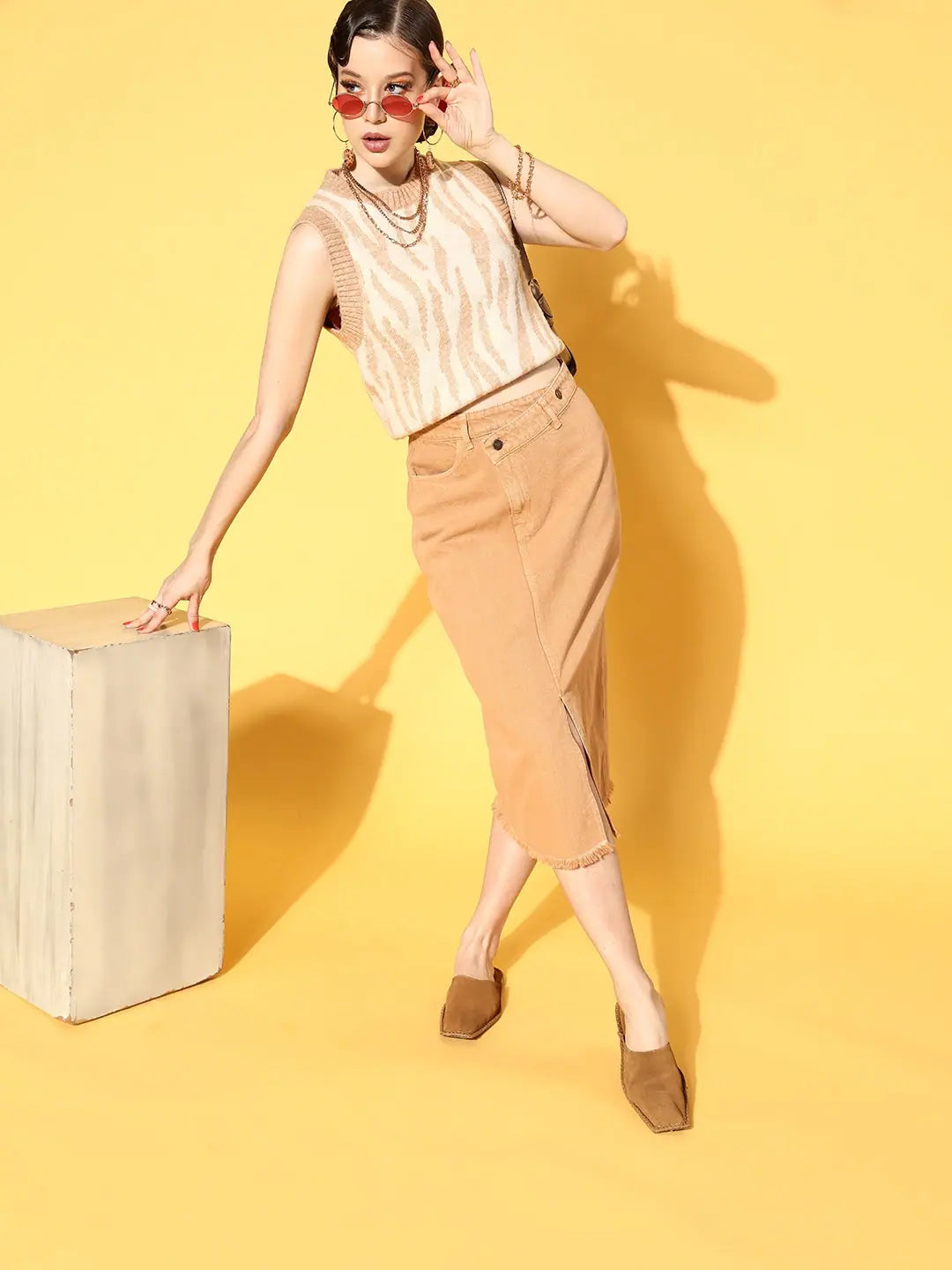 Taupe Denim Wrap Skirt | Women's Western Wear Cotton Skirt