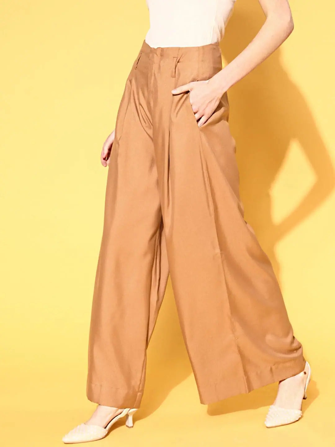 Brown High Waist Wide Leg Pants | Women's Flared Trousers